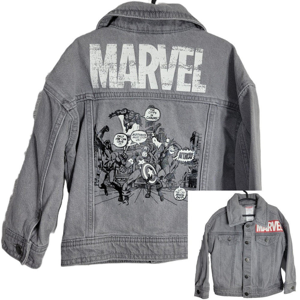 Marvel Toddler Boys 3T Gray Denim Jacket‎ Avengers Comic Graphic